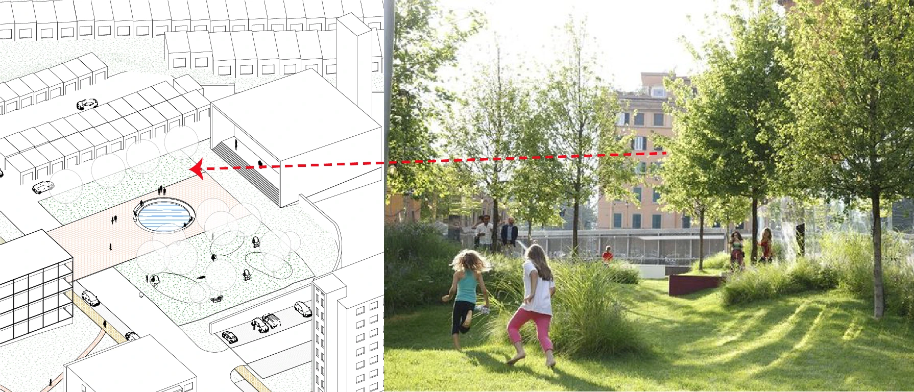 Varianta B: V prostoru u knihovny preferuji stín pod stromy