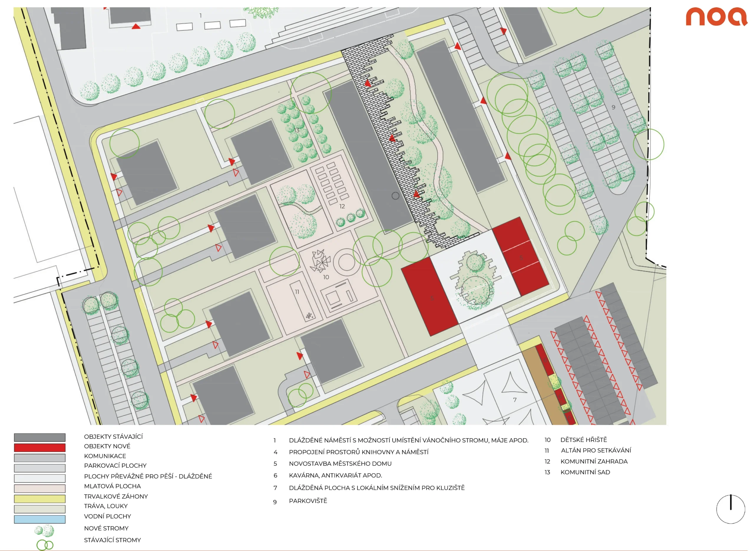 Varianta B: Dětské hřiště preferuji přesunout MEZI KOSTKY a uvolněný prostor „za poštou“ vyčlenit k parkování